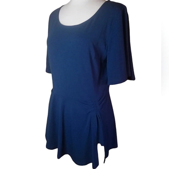 Betabrand Teal Green Erin Flutter Sleeve Peplum Blouse Pocket Size Medium - Picture 3 of 9